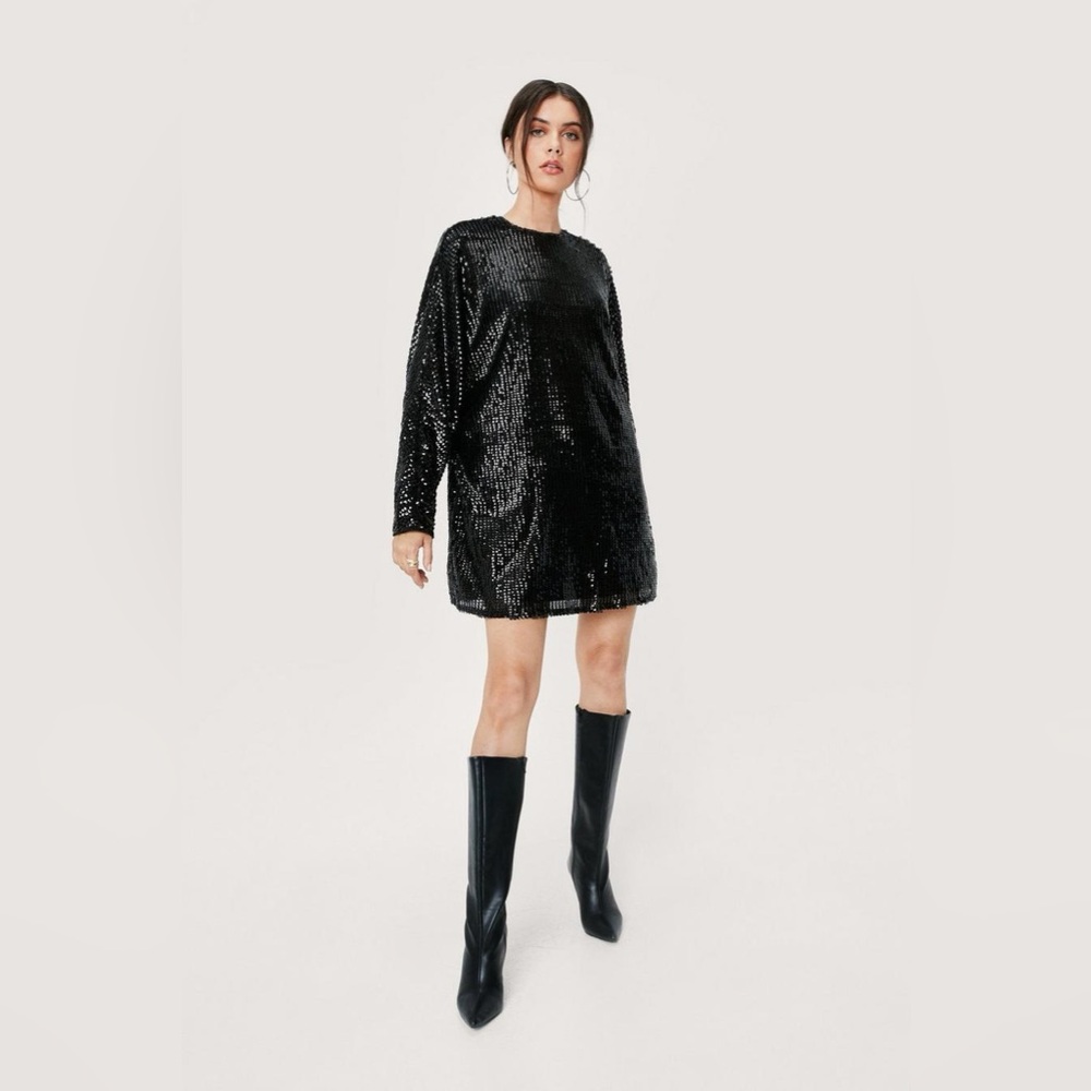 Nasty Gal Sequin Oversized Long Sleeve Mini Dress